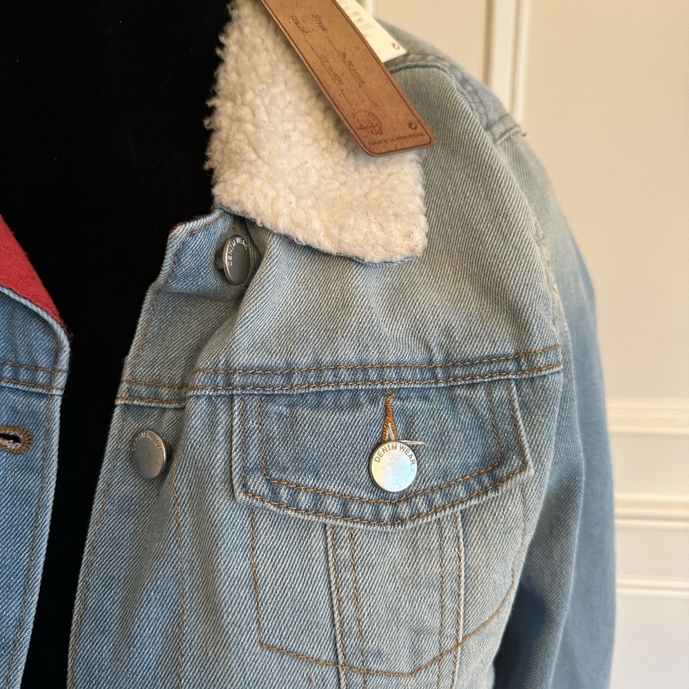 Ashley Graham Denim Jacket with Sherpa Collar